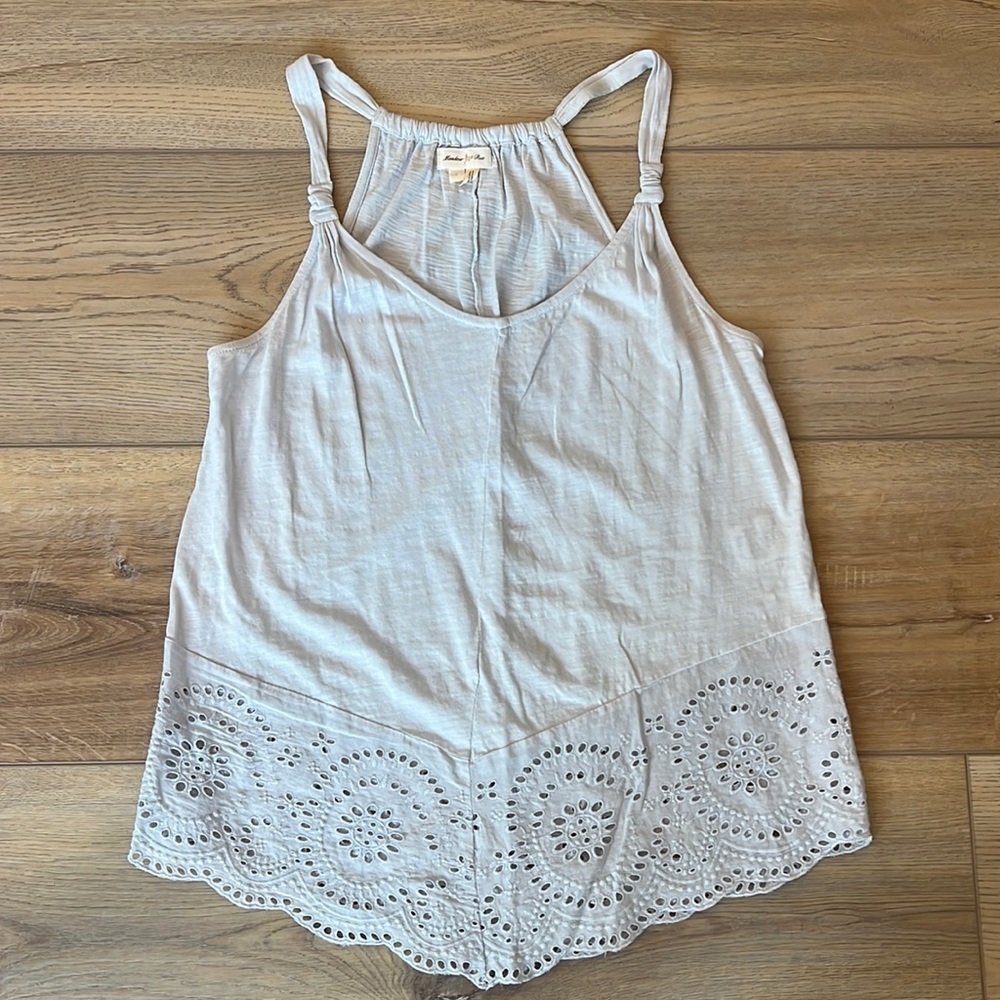 Anthropologie Meadow Rue Lt Grey Eyelet Tank